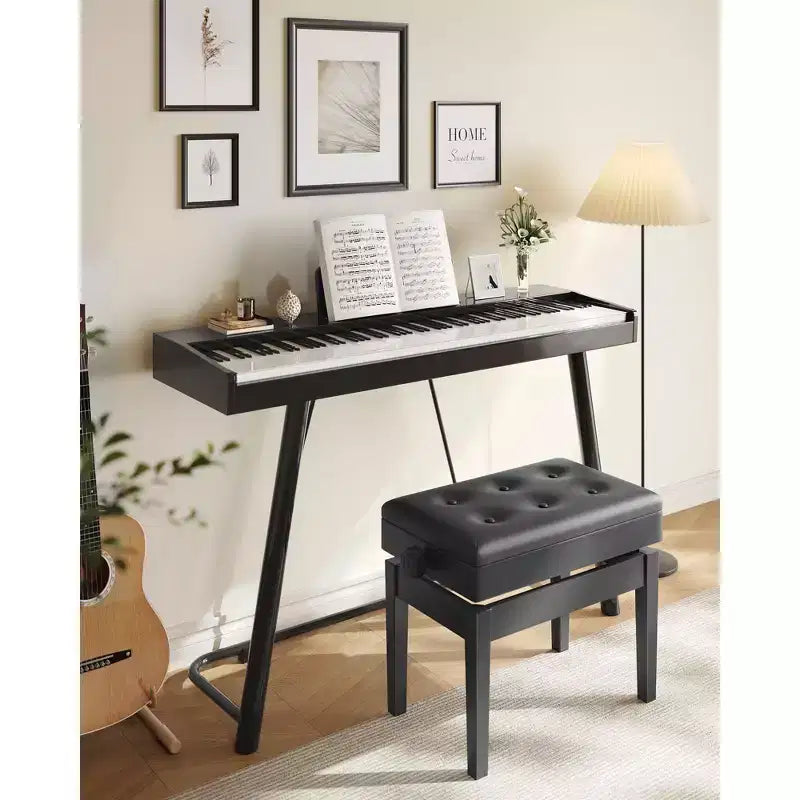 Sgabello/Panca per pianoforte regolabile in legno con vano porta spartiti, colore nero