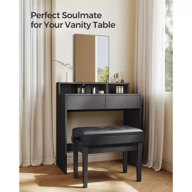 Sgabello/Panca per pianoforte regolabile in legno con vano porta spartiti, colore nero