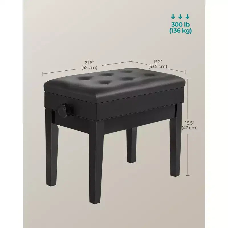 Sgabello/Panca per pianoforte regolabile in legno con vano porta spartiti, colore nero