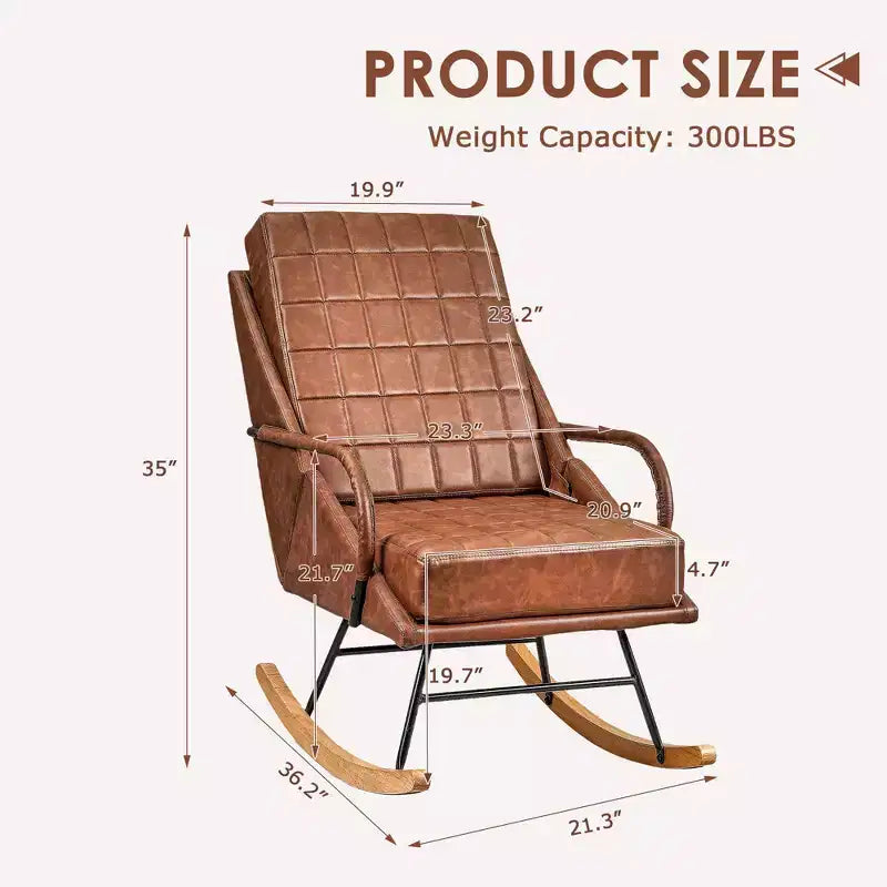 Sedia a dondolo in similpelle imbottita/tessuto Teddy, dondolo reclinabile moderno con sedile imbottito, base sicura in legno massello bianco/marrone