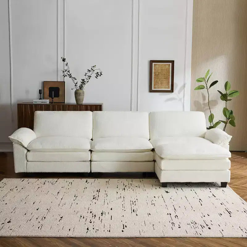Divano Sezionale da 306,8 cm, Divano a L Convertibile, Divani Imbottiti con Pouf Movibile per Salotto e Ufficio, Beige