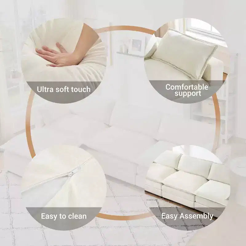 Divano a 3 posti in velluto comfort, divano lungo a L, seduta profonda con poggiapiedi, adatto per camera da letto, soggiorno e studio