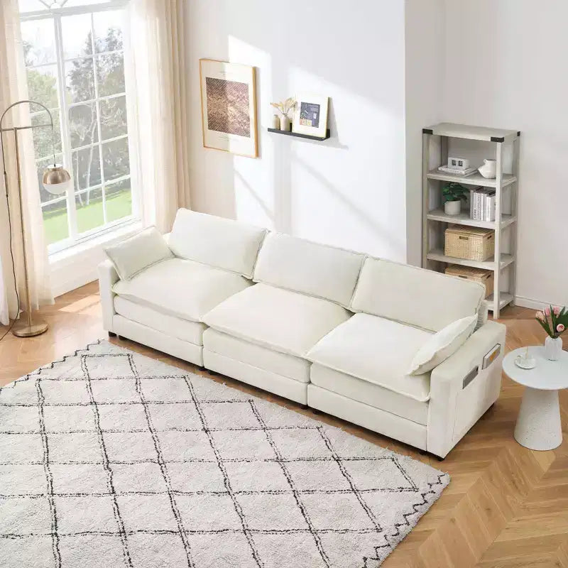 Divano a 3 posti in velluto comfort, divano lungo a L, seduta profonda con poggiapiedi, adatto per camera da letto, soggiorno e studio