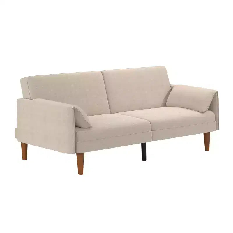 Divano letto futon 3 posti Markham con 2 cuscini integrati, trama a cesto sabbia