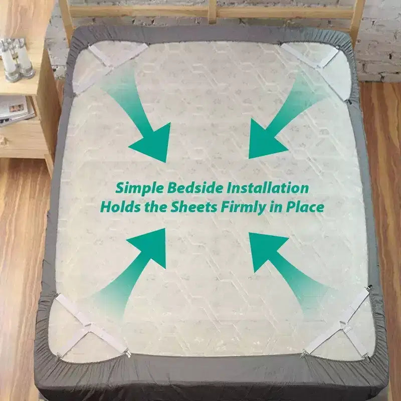 Cinghie Tenditela per Lenzuola con Angoli, Tenditeli Lenzuola con Angoli, Fermagli per Lenzuola – Bianco, Confezione da 4