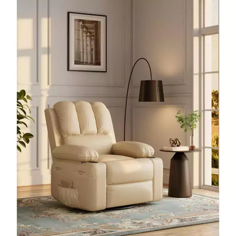 Poltrona reclinabile in pelle da 27'', oversize, imbottita, manuale, con portabicchieri e tasche laterali, per soggiorni, peso massimo 180 kg