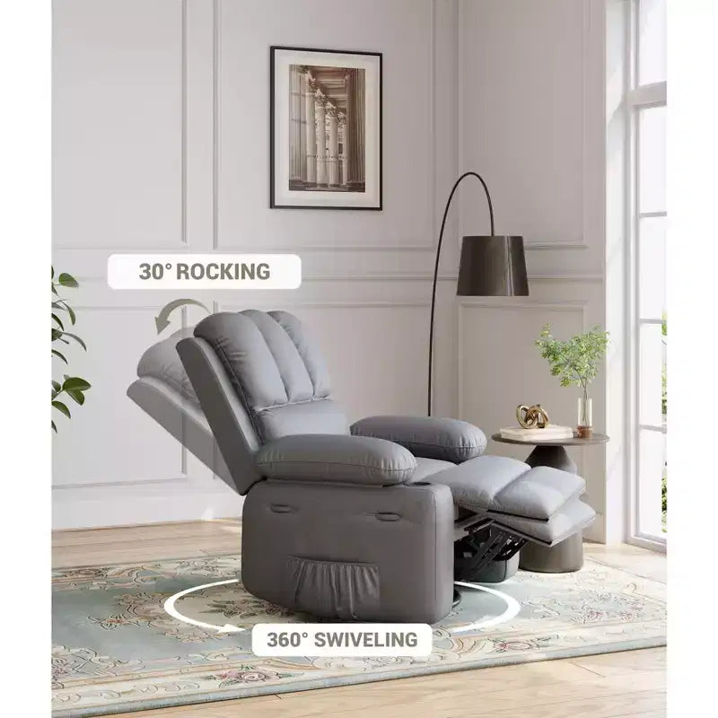 Poltrona reclinabile in pelle da 27'', oversize, imbottita, manuale, con portabicchieri e tasche laterali, per soggiorni, peso massimo 180 kg