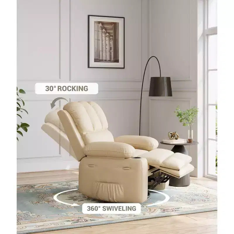 Poltrona reclinabile in pelle da 27'', oversize, imbottita, manuale, con portabicchieri e tasche laterali, per soggiorni, peso massimo 180 kg