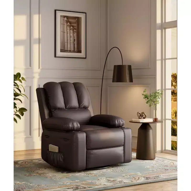 Poltrona reclinabile in pelle da 27'', oversize, imbottita, manuale, con portabicchieri e tasche laterali, per soggiorni, peso massimo 180 kg