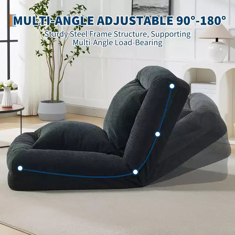Cuccia Umana per Adulti, Comodo Divano Letto Relax con 2 Cuscini e 5 Posizioni Regolabili, Poltrona Lounge Rivestita in Ciniglia per Soggiorno Camera da Letto