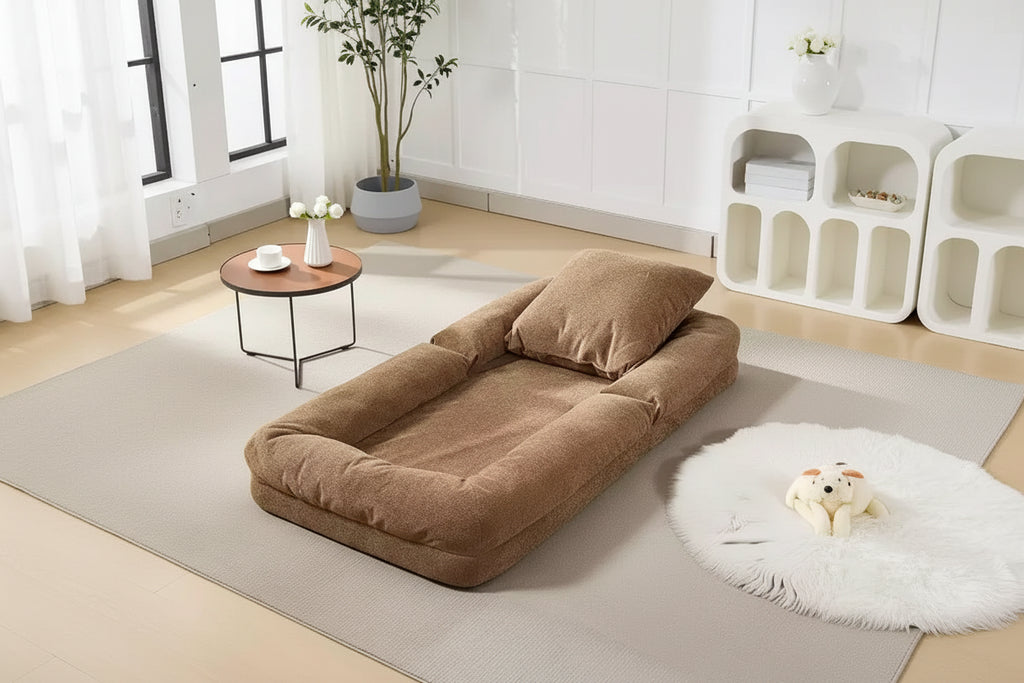 Cuccia Umana per Adulti, Comodo Divano Letto Relax con 2 Cuscini e 5 Posizioni Regolabili, Poltrona Lounge Rivestita in Ciniglia per Soggiorno Camera da Letto