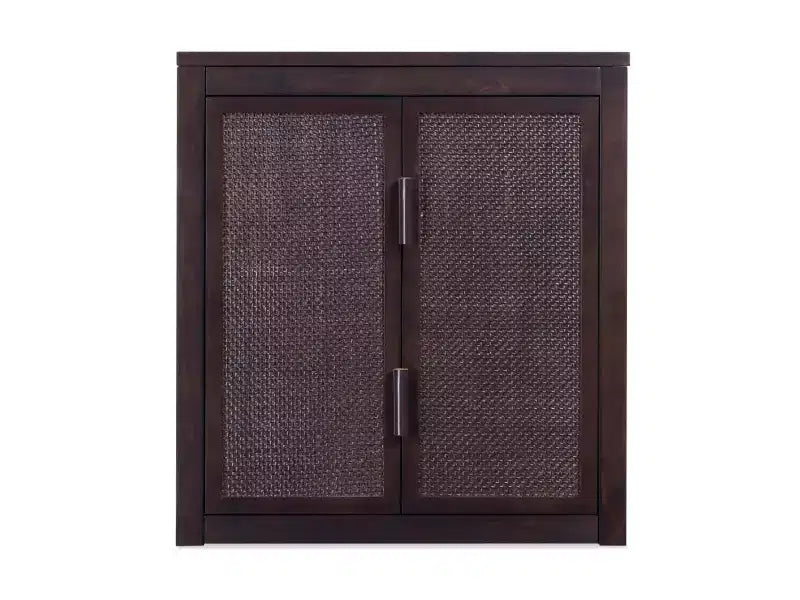 Pensile Moderno Boho a 2 Ante con Legno Massello e Dettagli in Rattan Naturale