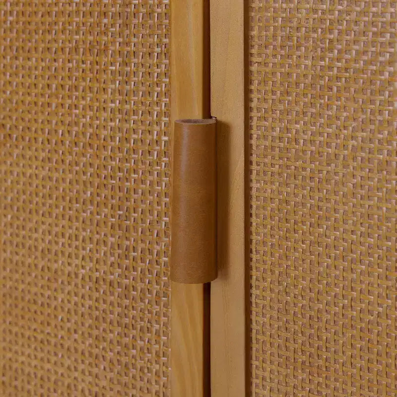 Pensile Moderno Boho a 2 Ante con Legno Massello e Dettagli in Rattan Naturale
