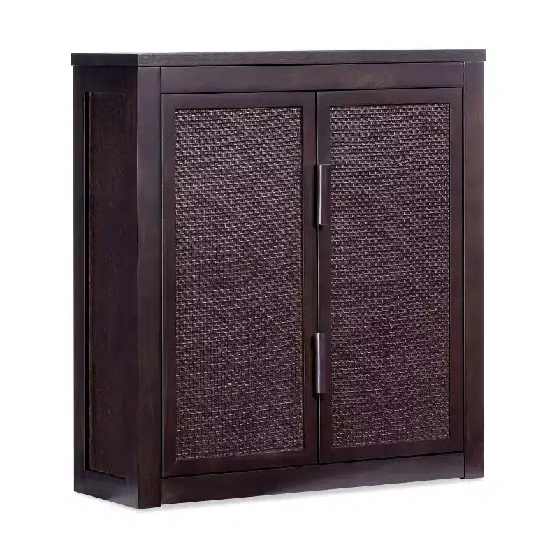 Pensile Moderno Boho a 2 Ante con Legno Massello e Dettagli in Rattan Naturale