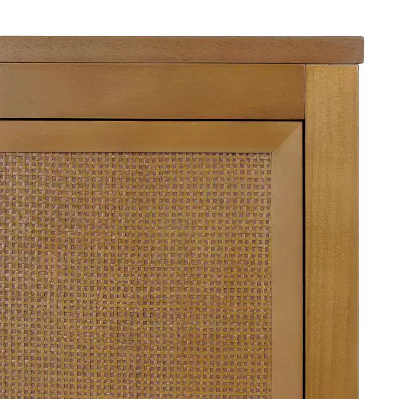 Pensile Moderno Boho a 2 Ante con Legno Massello e Dettagli in Rattan Naturale
