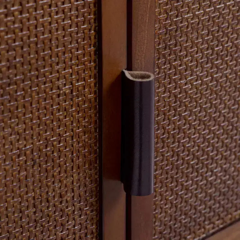 Pensile Moderno Boho a 2 Ante con Legno Massello e Dettagli in Rattan Naturale