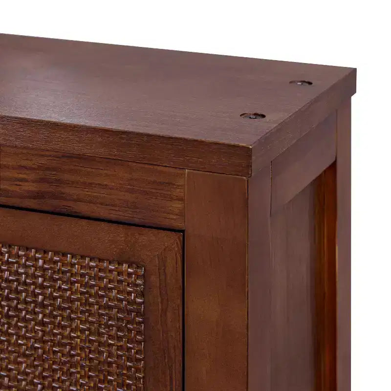 Pensile Moderno Boho a 2 Ante con Legno Massello e Dettagli in Rattan Naturale
