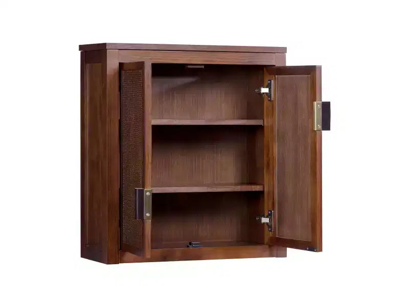 Pensile Moderno Boho a 2 Ante con Legno Massello e Dettagli in Rattan Naturale