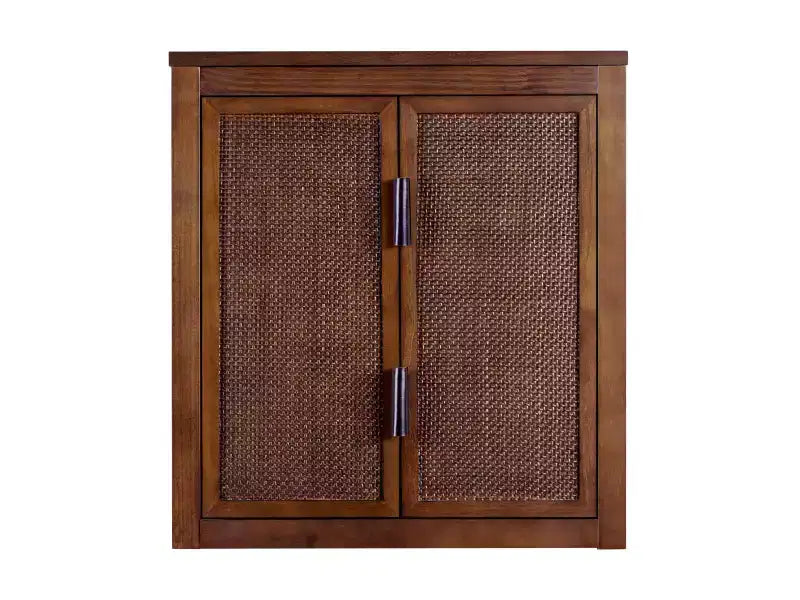 Pensile Moderno Boho a 2 Ante con Legno Massello e Dettagli in Rattan Naturale