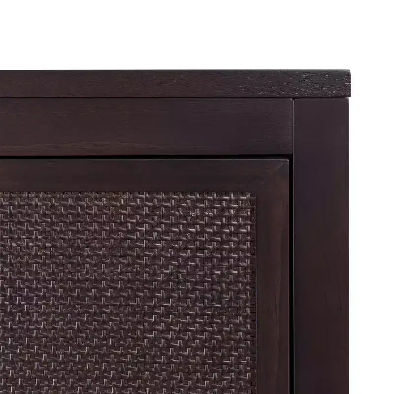 Pensile Moderno Boho a 2 Ante con Legno Massello e Dettagli in Rattan Naturale