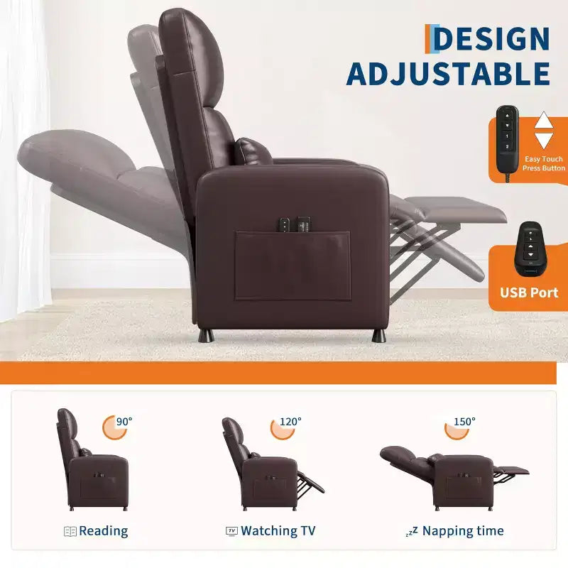 Poltrona reclinabile, reclinabile regolabile ergonomica imbottita, schienale alto, seduta imbottita, 2 tasche laterali, seduta home theater per soggiorno