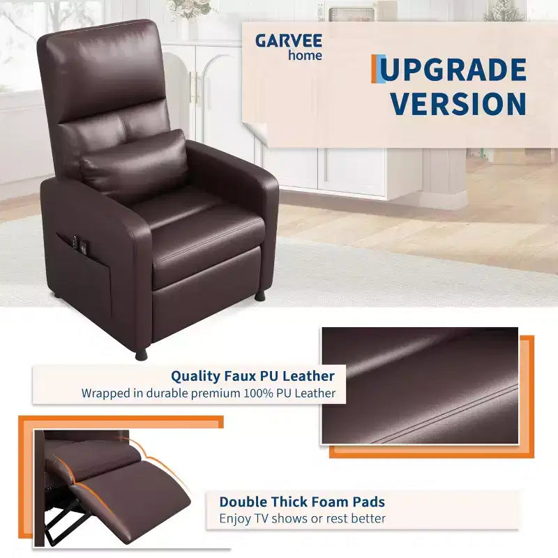 Poltrona reclinabile, reclinabile regolabile ergonomica imbottita, schienale alto, seduta imbottita, 2 tasche laterali, seduta home theater per soggiorno