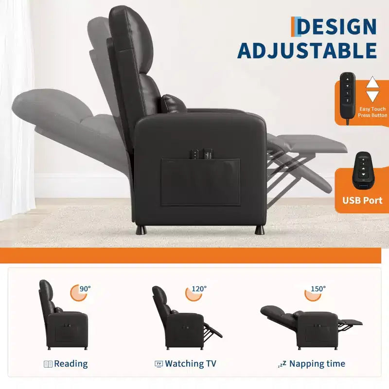 Poltrona reclinabile, reclinabile regolabile ergonomica imbottita, schienale alto, seduta imbottita, 2 tasche laterali, seduta home theater per soggiorno