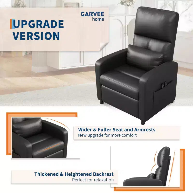 Poltrona reclinabile, reclinabile regolabile ergonomica imbottita, schienale alto, seduta imbottita, 2 tasche laterali, seduta home theater per soggiorno