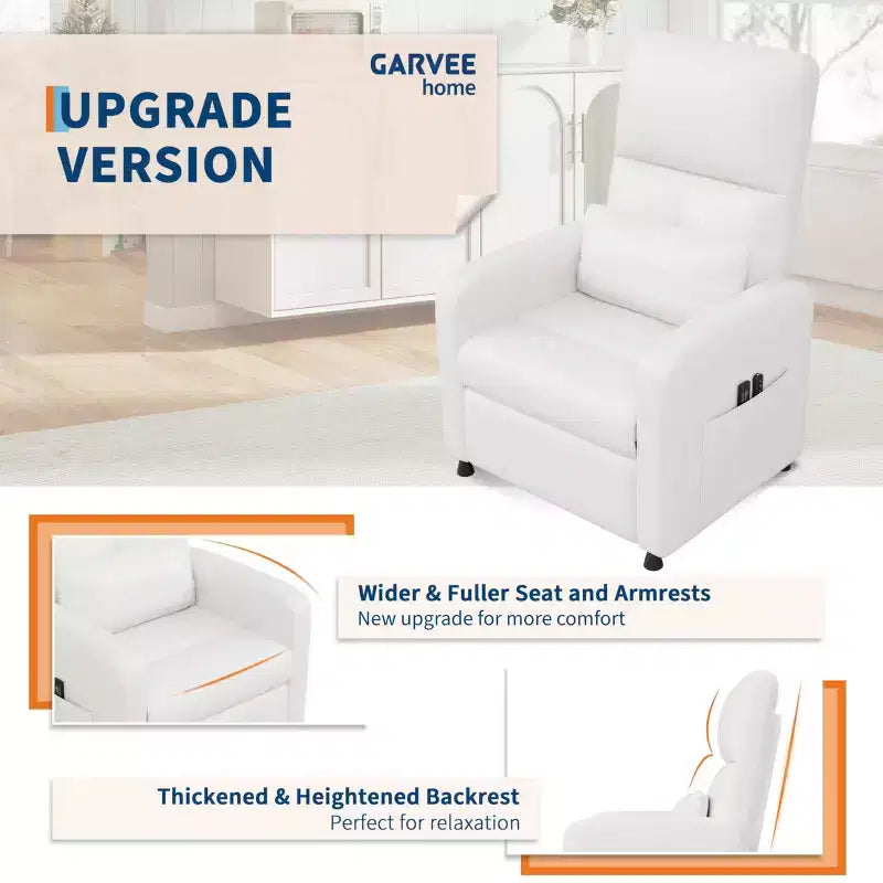 Poltrona reclinabile, reclinabile regolabile ergonomica imbottita, schienale alto, seduta imbottita, 2 tasche laterali, seduta home theater per soggiorno