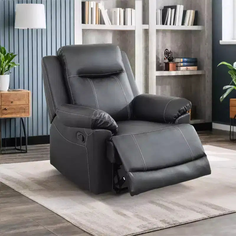 Poltrona Reclinabile, Poltrona Relax in Ecopelle Semi-PU Traspirante con Schienale Regolabile per Soggiorno, Nera