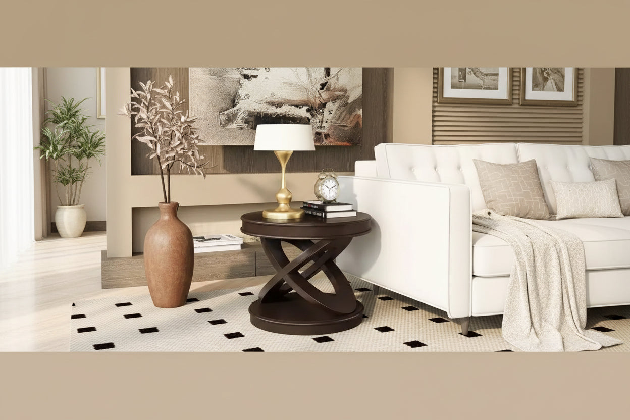 Okak Retro End Table with X-shape Frame, Side Table with Thick Tabletop and Base, Accent Table for Family Dining or Living Room, Espresso