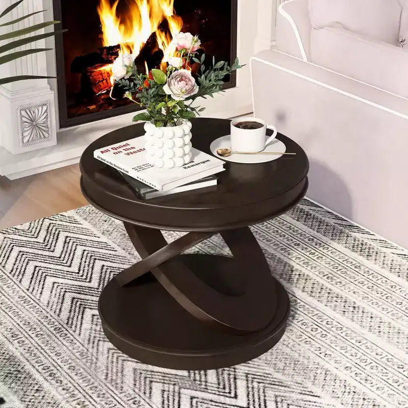 Tavolino Retrò con Struttura a X, Tavolino Laterale con Piano e Base Spessi, Tavolino d'Appoggio per Sala da Pranzo o Soggiorno, Espresso
