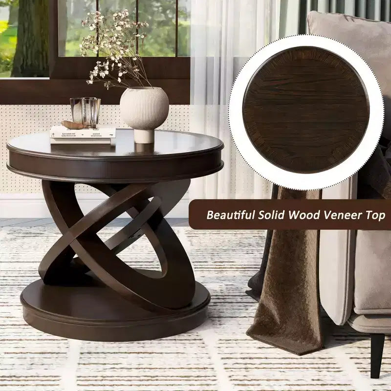 Tavolino Retrò con Struttura a X, Tavolino Laterale con Piano e Base Spessi, Tavolino d'Appoggio per Sala da Pranzo o Soggiorno, Espresso