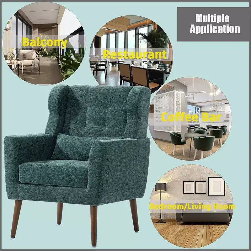 Moderna Poltrona Accent in ciniglia, schienale alto capitonné, cuscino in schiuma, sedia lounge imbottita per camera da letto o soggiorno