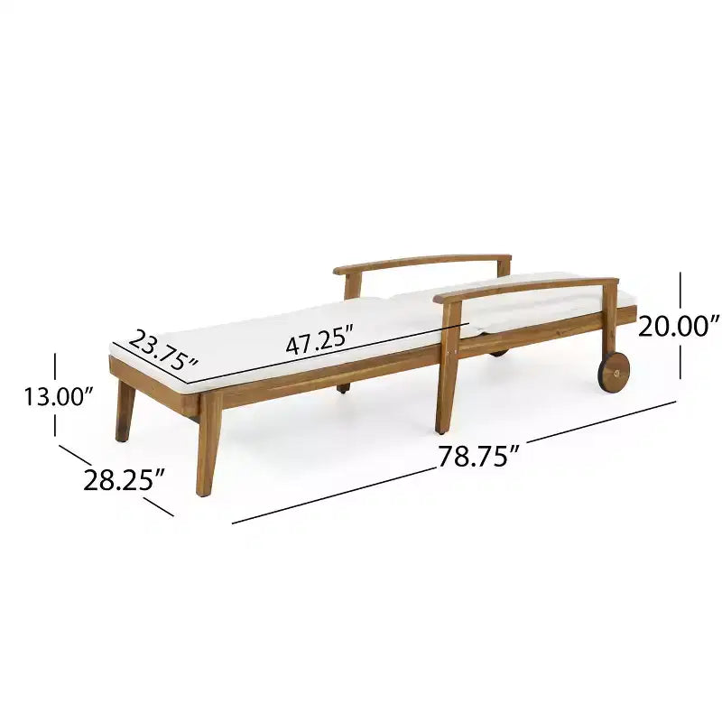Sdraio da esterno in legno con schienale regolabile in 5 posizioni, lettino da piscina con ruote e cuscino resistente all'acqua per giardino e bordo piscina