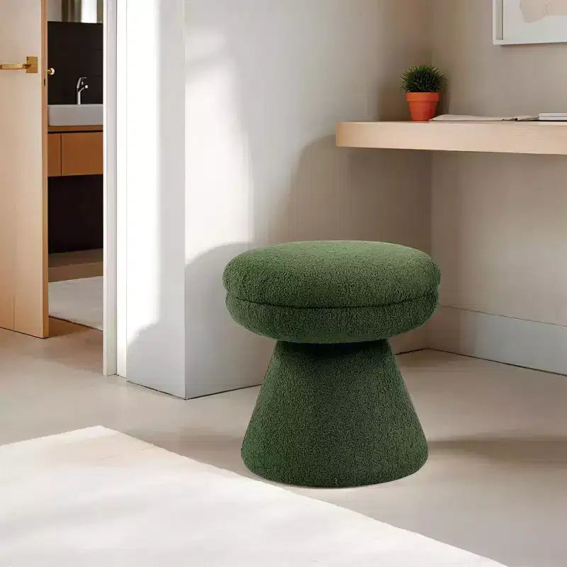 Sgabello d'accento a forma di fungo da 17,5", pouf rotondo in tessuto Teddy con base a piedistallo, pouf effetto montone per soggiorno, camera da letto, ingresso
