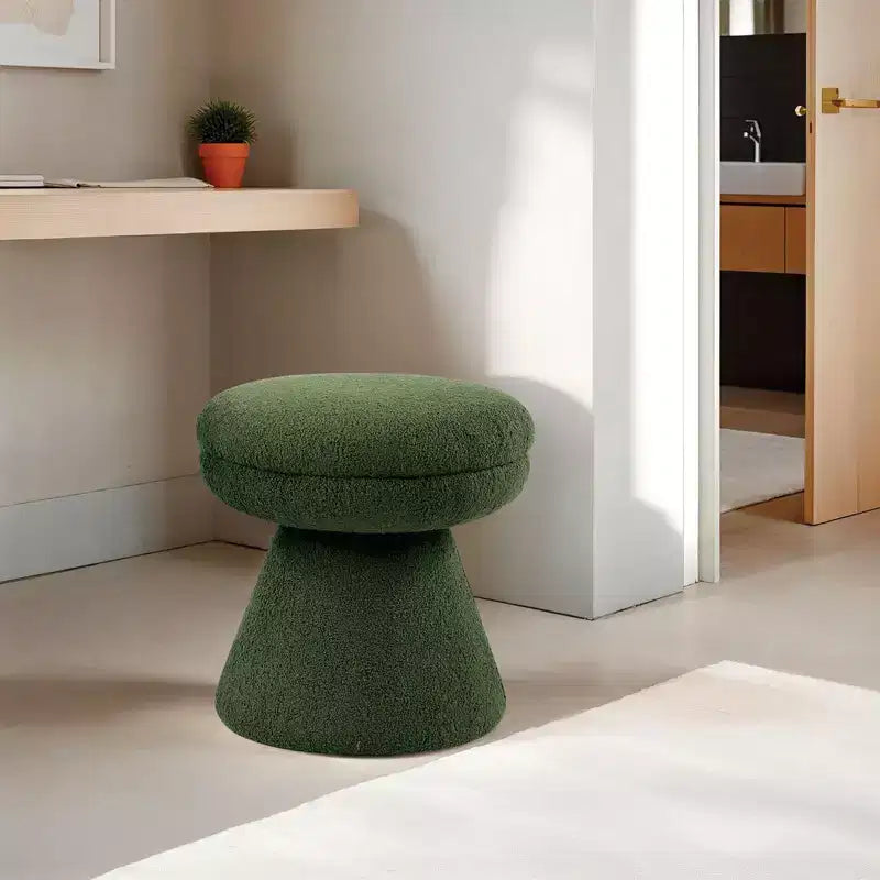 Sgabello d'accento a forma di fungo da 17,5", pouf rotondo in tessuto Teddy con base a piedistallo, pouf effetto montone per soggiorno, camera da letto, ingresso