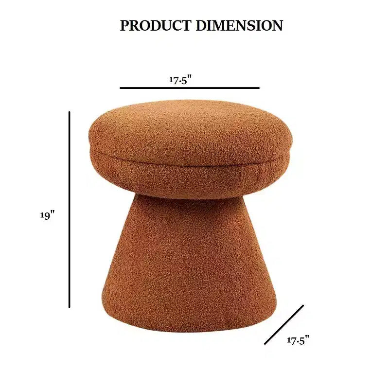 Sgabello d'accento a forma di fungo da 17,5", pouf rotondo in tessuto Teddy con base a piedistallo, pouf effetto montone per soggiorno, camera da letto, ingresso