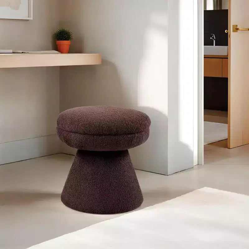 Sgabello d'accento a forma di fungo da 17,5", pouf rotondo in tessuto Teddy con base a piedistallo, pouf effetto montone per soggiorno, camera da letto, ingresso
