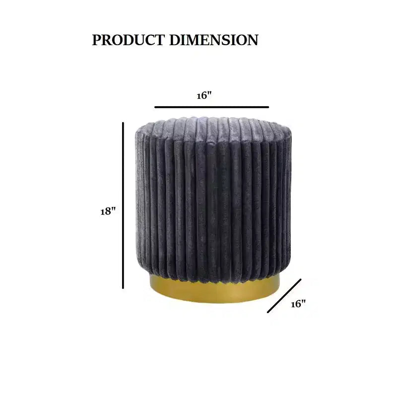 Sgabello accentato rotondo da 16 pollici, pouf in tessuto simile a pelliccia trapuntato con base in acciaio inossidabile dorato, pouf con imbottitura a canali per soggiorno, camera da letto, grigio