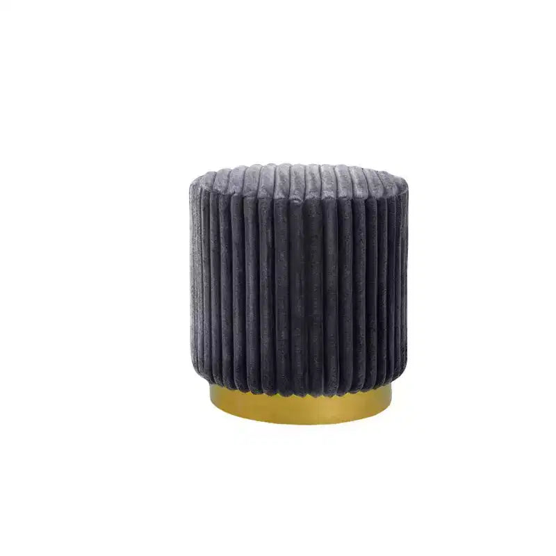 Sgabello accentato rotondo da 16 pollici, pouf in tessuto simile a pelliccia trapuntato con base in acciaio inossidabile dorato, pouf con imbottitura a canali per soggiorno, camera da letto, grigio