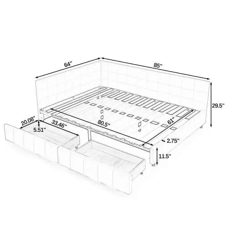 Letto Imbottito con Contenitore Queen Size, Capitonnè con Schienale e Braccioli per Camera da Letto Blu