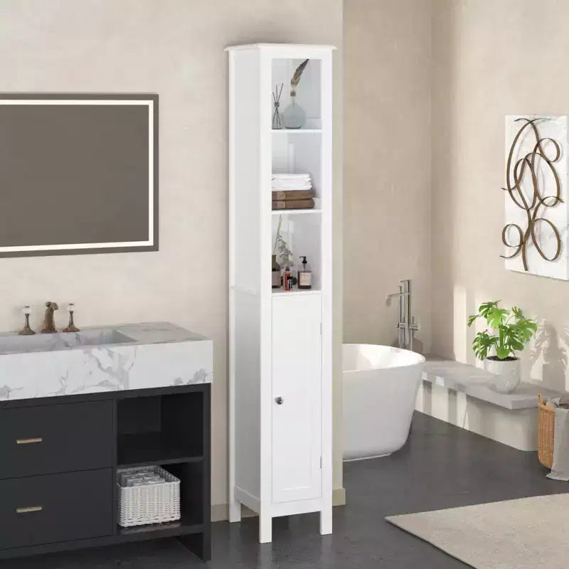 66.92 Tall Bathroom Storage Cabinet with Adjustable Shelves,Slim 1 Doors Freestanding Cabinet with Anti-Tip, Open compartments, for Home Small Spaces
