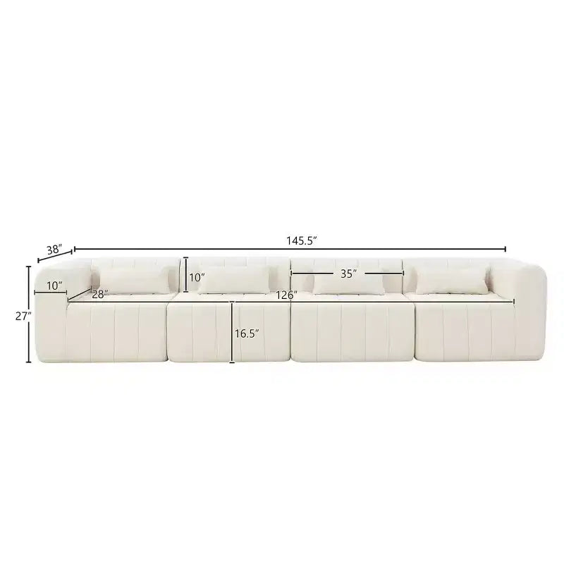 Divano componibile modulare da 145,5 pollici in poliestere beige, divano in spugna compressa da 4 pezzi per soggiorno