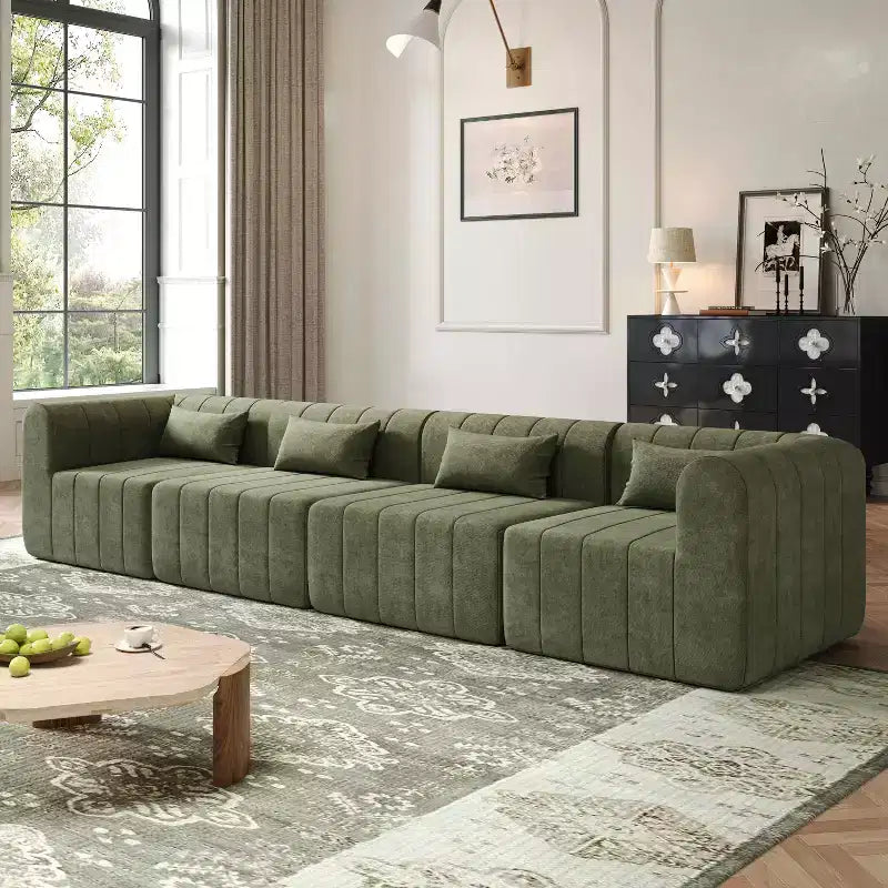 Divano componibile modulare da 145,5 pollici in poliestere beige, divano in spugna compressa da 4 pezzi per soggiorno