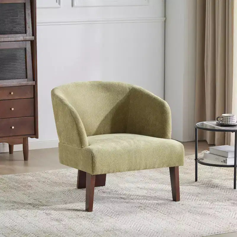 Poltrona Moderna con Schienale a Botte, Sedia Comoda Imbottita con 3 Gambe in Legno Massello, Poltrone a Botte per Soggiorno, Camera da Letto