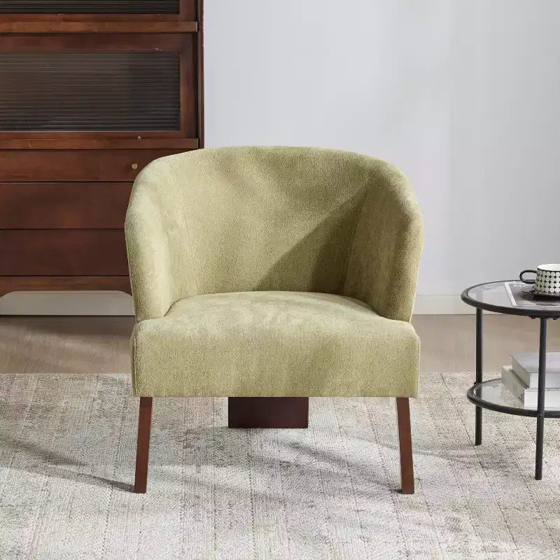 Poltrona Moderna con Schienale a Botte, Sedia Comoda Imbottita con 3 Gambe in Legno Massello, Poltrone a Botte per Soggiorno, Camera da Letto
