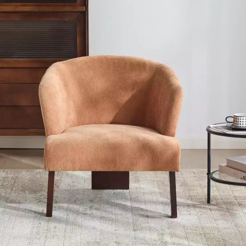 Poltrona Moderna con Schienale a Botte, Sedia Comoda Imbottita con 3 Gambe in Legno Massello, Poltrone a Botte per Soggiorno, Camera da Letto