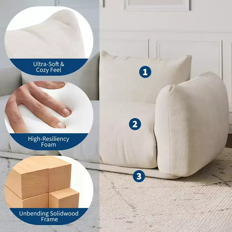 Divano Modulare Love Seat in Tessuto Ciniglia, Divano Cloud a 2 Posti con Imbottitura ad Alta Resilienza, Design Senza Struttura per Appartamenti e Salotti