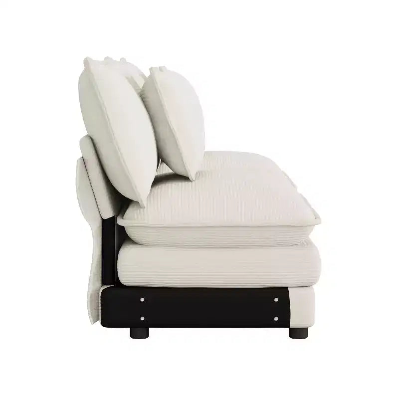 141.6 Divano modulare moderno, imbottito in velluto a coste, con quattro cuscini, per soggiorno, colore beige